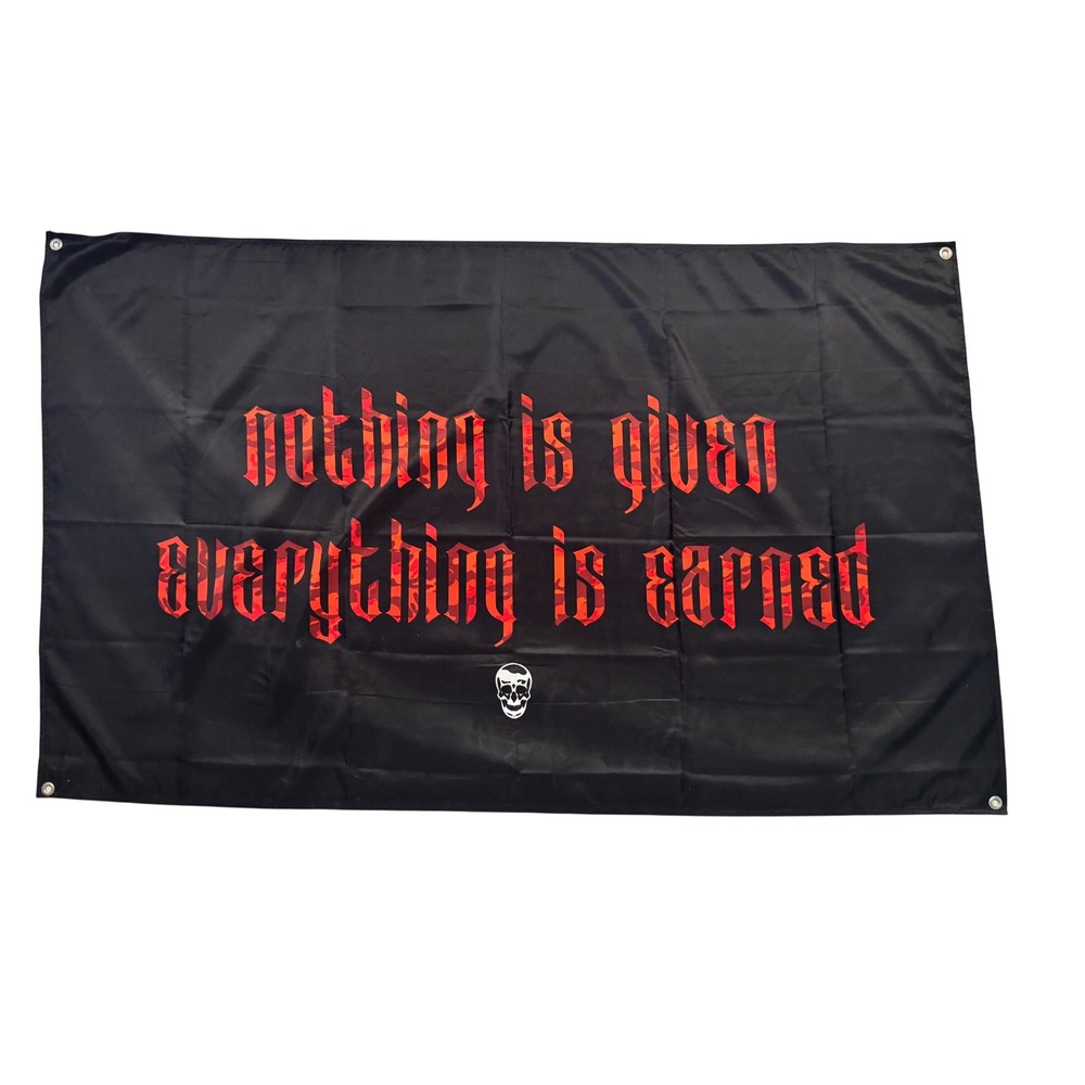 Nothing Is Given Everything Is Earned Flag Tapestry Black Red Gothic Skull 5x3